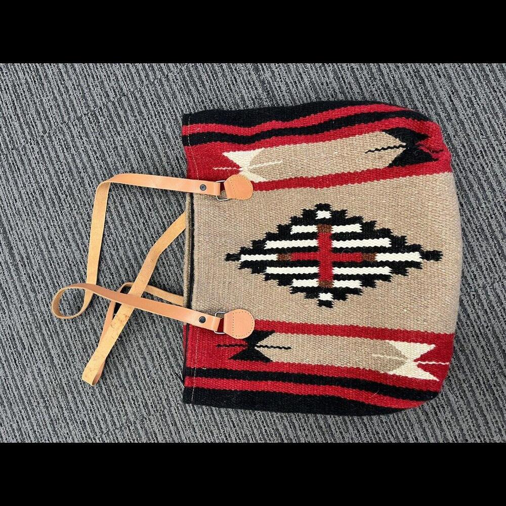 Large Indian Native Blanket Leather Tote
